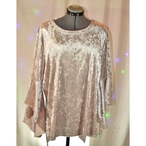 Pebble & Stone Shimmery Cream Stretch Velvet Top size 2X - Picture 1 of 4
